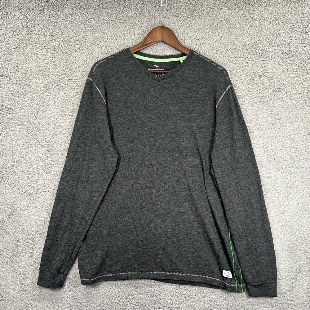 Tommy Bahama Relax T-Shirt Gray Long Sleeves V-Neck Men Size Large